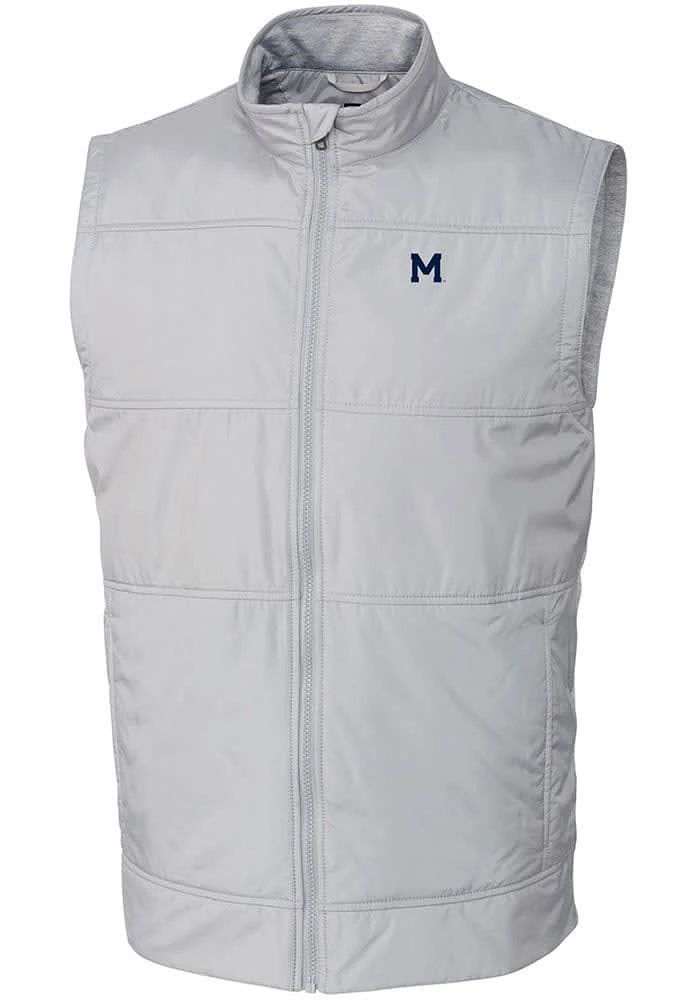 Cutter and Buck Michigan Wolverines Mens Grey Stealth Hybrid Quilted Sleeveless Jacket