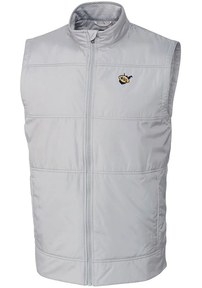 Cutter and Buck West Virginia Mountaineers Mens Grey Stealth Hybrid Quilted Sleeveless Jacket