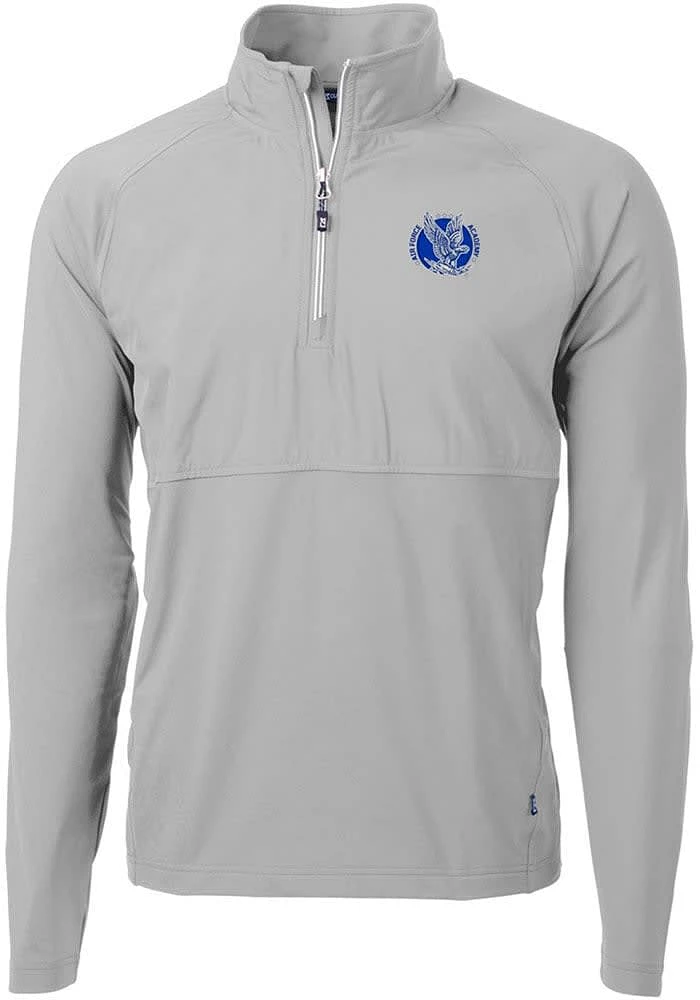 Cutter and Buck Air Force Falcons Mens Grey Mascot Adapt Eco Hybrid Long Sleeve Qtr Zip Pullover