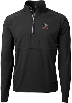 Cutter and Buck Delaware Fightin' Blue Hens Mens Black Adapt Eco Hybrid Long Sleeve Qtr Zip Pull..