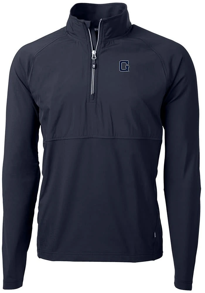 Cutter and Buck Georgetown Hoyas Mens Navy Blue Vault Adapt Eco Hybrid Long Sleeve Qtr Zip Pullo..