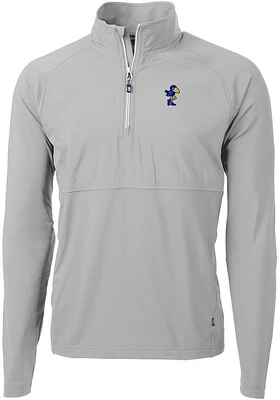 Cutter and Buck Kansas Jayhawks Mens Grey Adapt Eco Hybrid Long Sleeve Qtr Zip Pullover