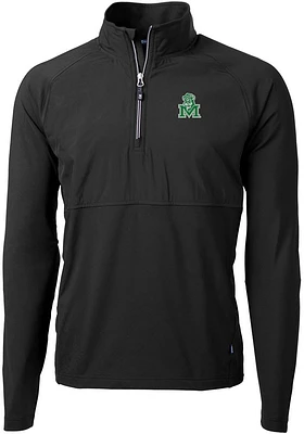 Cutter and Buck Marshall Thundering Herd Mens Black Vault Adapt Eco Hybrid Long Sleeve Qtr Zip P..