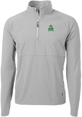 Cutter and Buck Marshall Thundering Herd Mens Grey Vault Adapt Eco Hybrid Long Sleeve Qtr Zip Pull..