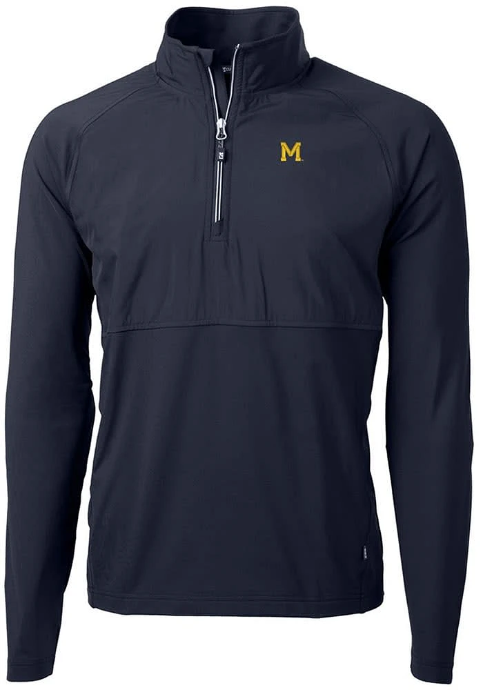 Cutter and Buck Michigan Wolverines Mens Blue Adapt Eco Hybrid Long Sleeve Qtr Zip Pullover