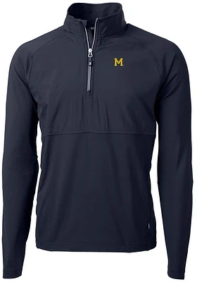 Cutter and Buck Michigan Wolverines Mens Blue Adapt Eco Hybrid Long Sleeve Qtr Zip Pullover