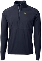 Cutter and Buck Michigan Wolverines Mens Blue Adapt Eco Hybrid Long Sleeve Qtr Zip Pullover