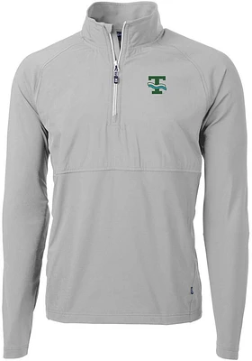 Cutter and Buck Tulane Green Wave Mens Grey Adapt Eco Hybrid Long Sleeve Qtr Zip Pullover