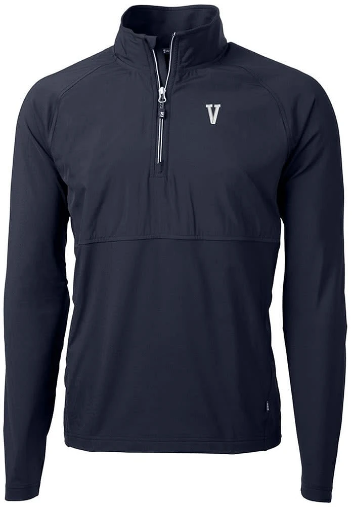 Cutter and Buck Villanova Wildcats Mens Navy Blue Adapt Eco Hybrid Long Sleeve Qtr Zip Pullover