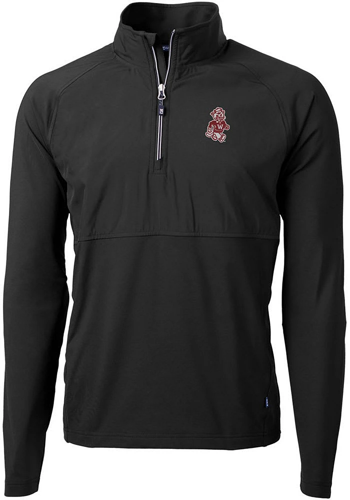Cutter and Buck Washington State Cougars Mens Black Adapt Eco Hybrid Long Sleeve Qtr Zip Pullove..