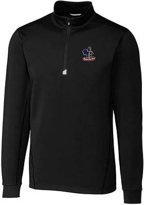 Cutter and Buck Delaware Fightin' Blue Hens Mens Black Traverse Stretch Long Sleeve Qtr Zip Pullov..