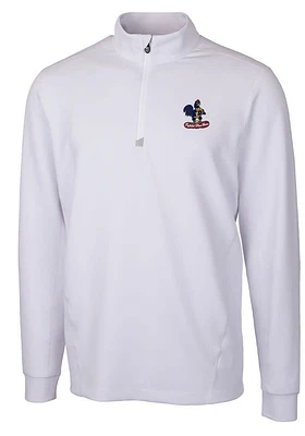 Cutter and Buck Delaware Fightin' Blue Hens Mens White Traverse Stretch Long Sleeve Qtr Zip Pull..