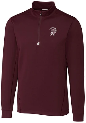 Cutter and Buck Mississippi State Bulldogs Mens Red Traverse Stretch Long Sleeve Qtr Zip Pullover