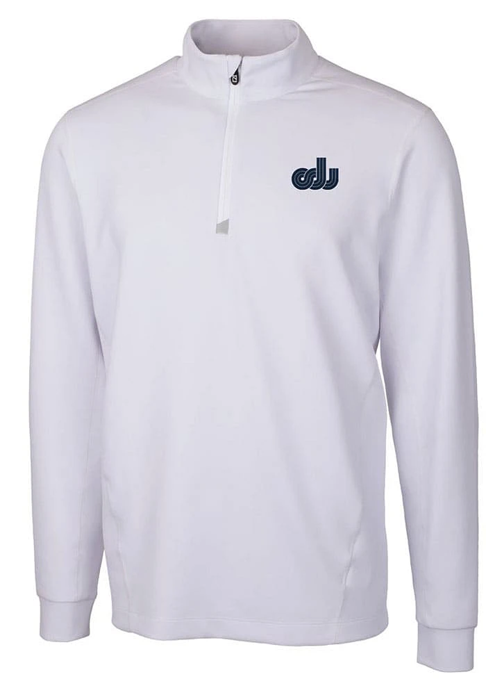 Cutter and Buck Old Dominion Monarchs Mens White Traverse Stretch Long Sleeve Qtr Zip Pullover