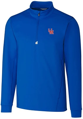 Cutter and Buck Ole Miss Rebels Mens Blue Traverse Stretch Long Sleeve Qtr Zip Pullover