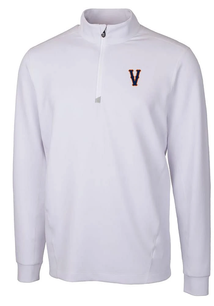 Cutter and Buck Virginia Cavaliers Mens White Vault Traverse Long Sleeve Qtr Zip Pullover
