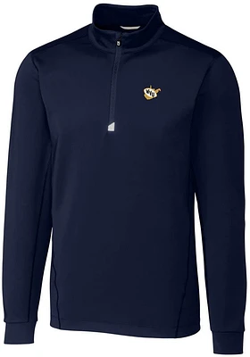 Cutter and Buck West Virginia Mountaineers Mens Navy Blue Traverse Stretch Long Sleeve Qtr Zip Pul..
