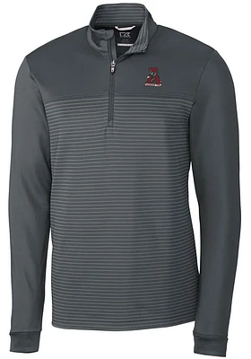 Cutter and Buck Alabama Crimson Tide Mens Grey Traverse Stripe Stretch Long Sleeve Qtr Zip Pullo..