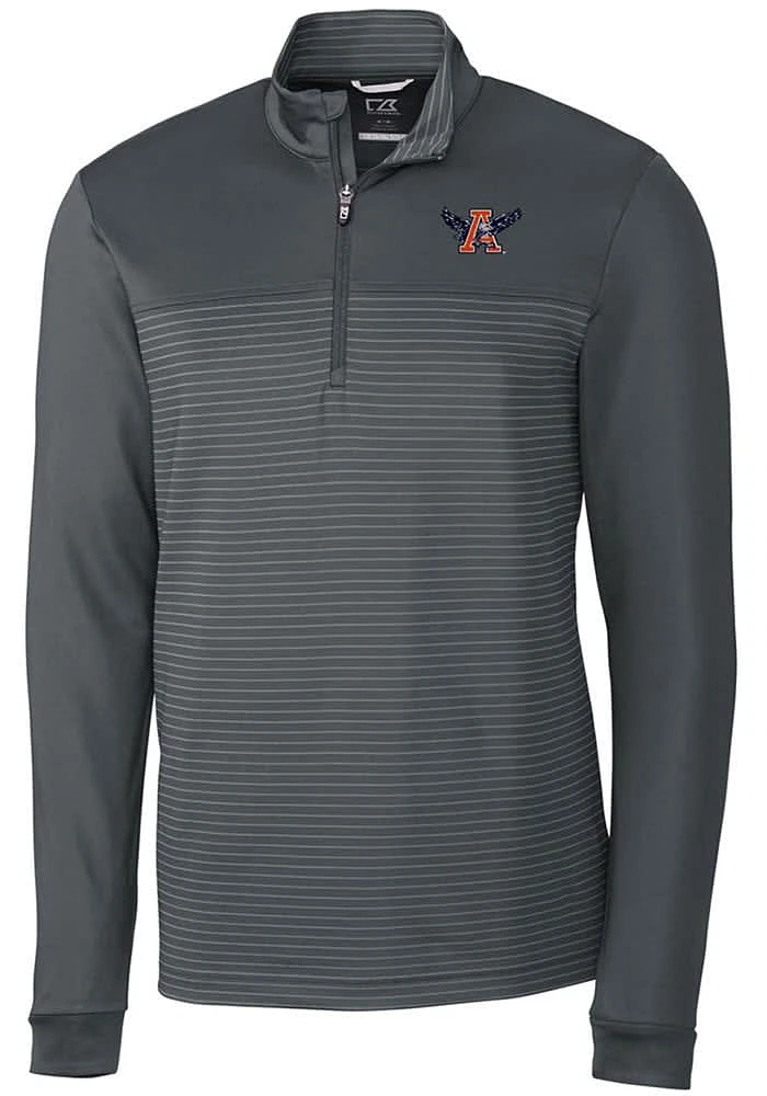 Cutter and Buck Auburn Tigers Mens Grey Vault Traverse Stripe Long Sleeve Qtr Zip Pullover