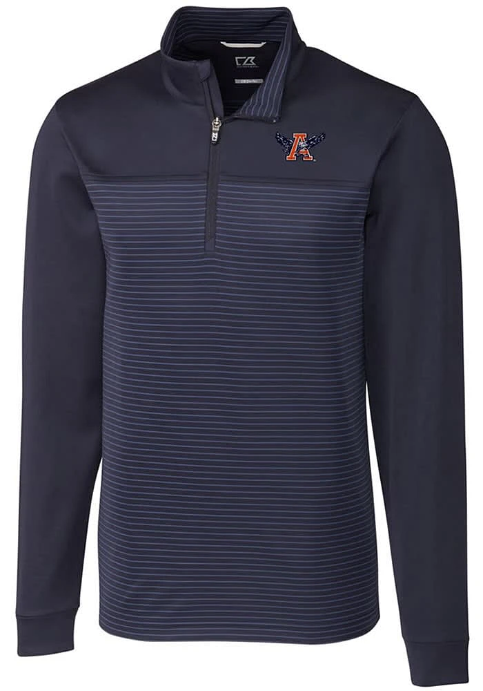 Cutter and Buck Auburn Tigers Mens Navy Blue Traverse Stripe Stretch Long Sleeve Qtr Zip Pullove..