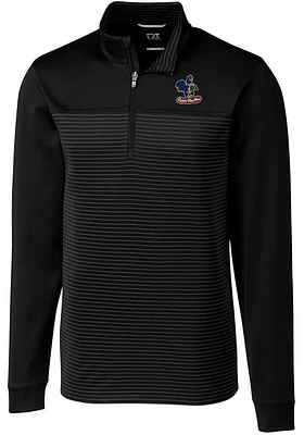 Cutter and Buck Delaware Fightin' Blue Hens Mens Black Traverse Stripe Stretch Long Sleeve Qtr Z..