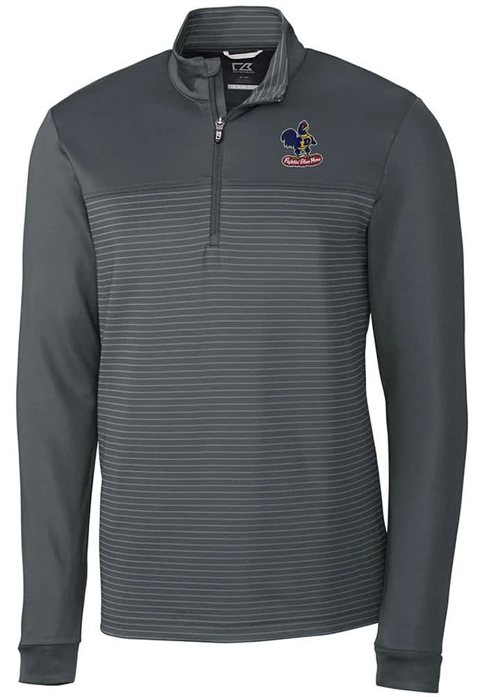 Cutter and Buck Delaware Fightin' Blue Hens Mens Grey Traverse Stripe Stretch Long Sleeve Qtr Zi..