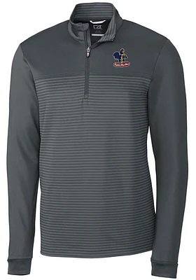 Cutter and Buck Delaware Fightin' Blue Hens Mens Grey Traverse Stripe Stretch Long Sleeve Qtr Zi..