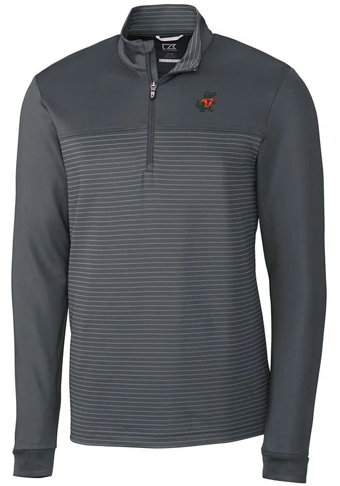 Cutter and Buck Florida Gators Mens Grey Vault Traverse Stripe Long Sleeve Qtr Zip Pullover