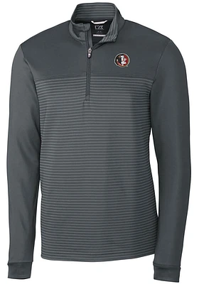 Cutter and Buck Florida State Seminoles Mens Grey Traverse Stripe Stretch Long Sleeve Qtr Zip Pu..