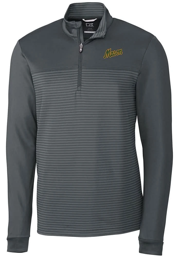 Cutter and Buck George Mason University Mens Grey Vault Traverse Stripe Long Sleeve Qtr Zip Pull..