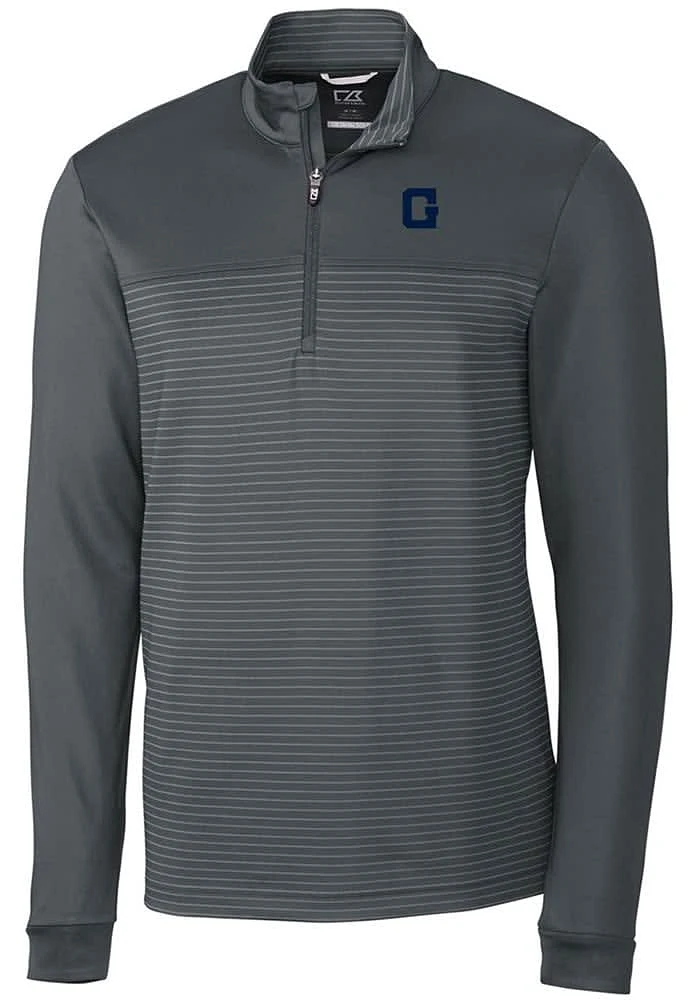 Cutter and Buck Georgetown Hoyas Mens Grey Vault Traverse Stripe Long Sleeve Qtr Zip Pullover