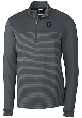 Cutter and Buck Georgetown Hoyas Mens Grey Vault Traverse Stripe Long Sleeve Qtr Zip Pullover