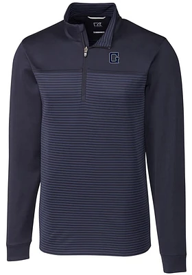 Cutter and Buck Georgetown Hoyas Mens Navy Blue Vault Traverse Stripe Long Sleeve Qtr Zip Pullov..
