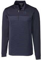 Cutter and Buck Georgetown Hoyas Mens Navy Blue Vault Traverse Stripe Long Sleeve Qtr Zip Pullov..