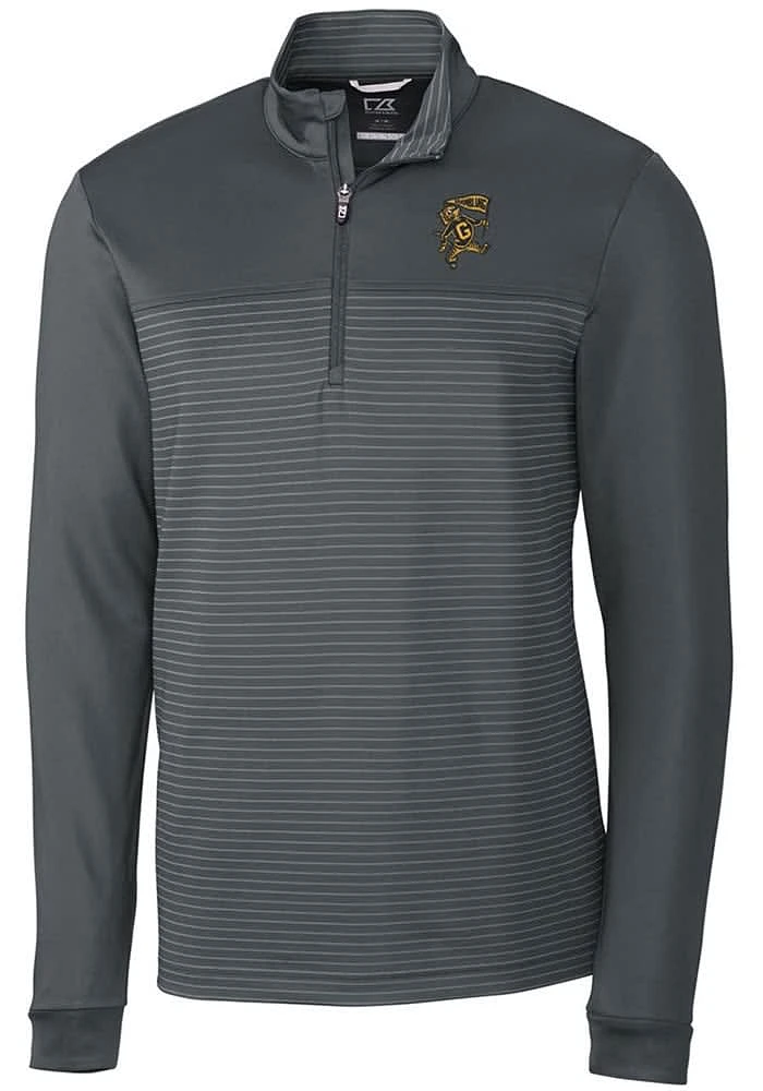 Cutter and Buck Grambling State Tigers Mens Grey Traverse Stripe Stretch Long Sleeve Qtr Zip Pul..