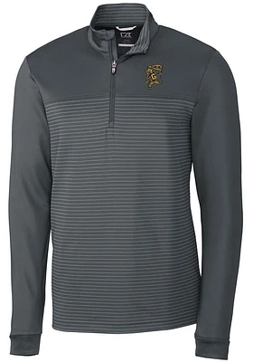 Cutter and Buck Grambling State Tigers Mens Grey Traverse Stripe Stretch Long Sleeve Qtr Zip Pul..