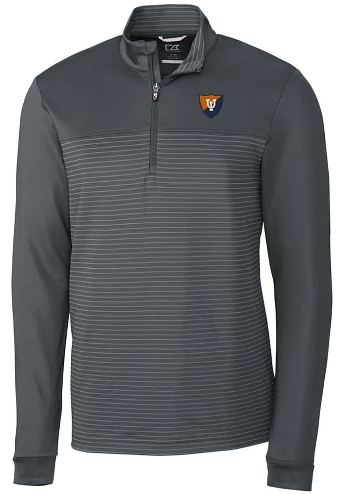 Mens Illinois Fighting Illini Grey Cutter and Buck Vault Traverse Stripe Qtr Zip Pullover