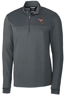Cutter and Buck Louisville Cardinals Mens Grey Vault Traverse Stripe Long Sleeve Qtr Zip Pullove..
