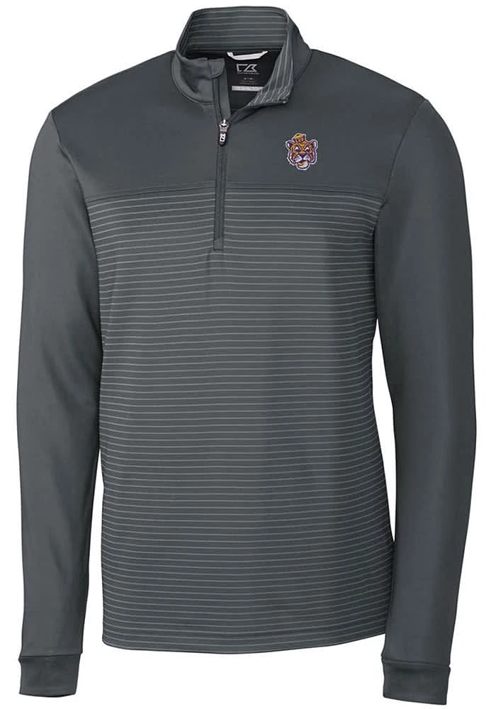 Cutter and Buck LSU Tigers Mens Vault Traverse Stripe Long Sleeve Qtr Zip Pullover