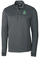 Cutter and Buck Marshall Thundering Herd Mens Grey Traverse Stripe Stretch Long Sleeve Qtr Zip P..