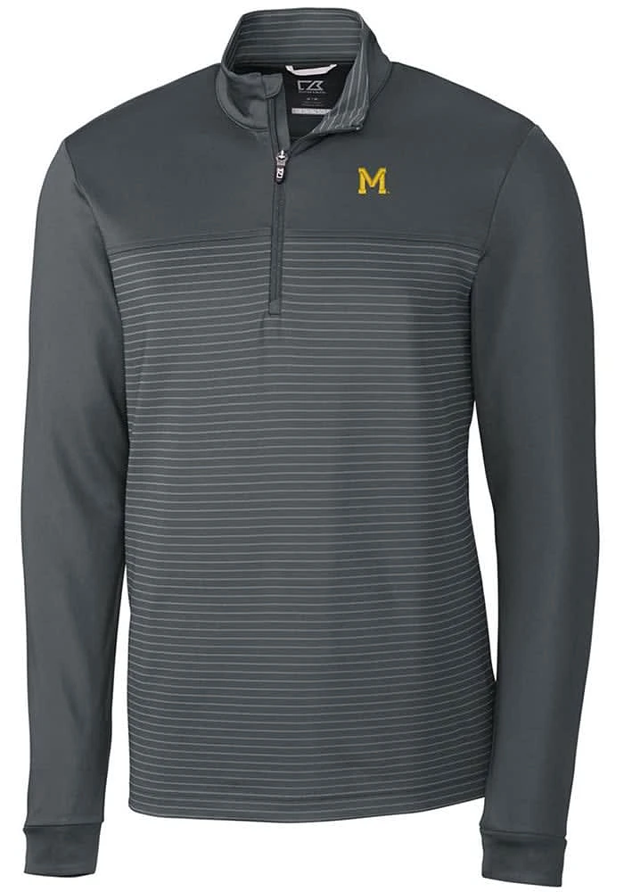 Cutter and Buck Michigan Wolverines Mens Grey Vault Traverse Stripe Long Sleeve Qtr Zip Pullover