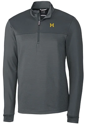 Cutter and Buck Michigan Wolverines Mens Grey Vault Traverse Stripe Long Sleeve Qtr Zip Pullover