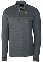 Cutter and Buck Michigan Wolverines Mens Grey Vault Traverse Stripe Long Sleeve Qtr Zip Pullover