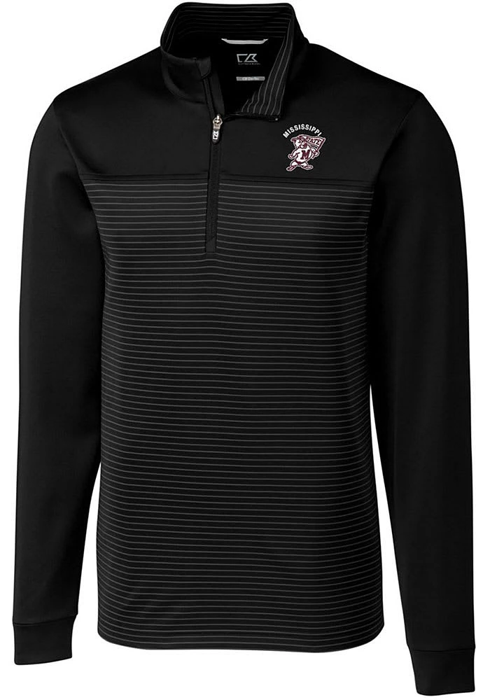 Cutter and Buck Mississippi State Bulldogs Mens Black Vault Traverse Stripe Long Sleeve Qtr Zip ..