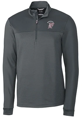Cutter and Buck Mississippi State Bulldogs Mens Grey Vault Traverse Stripe Long Sleeve Qtr Zip P..