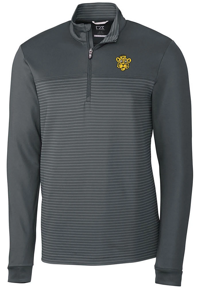 Cutter and Buck Missouri Tigers Mens Grey Vault Traverse Stripe Long Sleeve Qtr Zip Pullover