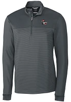 Cutter and Buck NC State Wolfpack Mens Grey Traverse Stripe Stretch Long Sleeve Qtr Zip Pullover