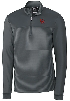 Cutter and Buck Ole Miss Rebels Mens Grey Vault Traverse Stripe Long Sleeve Qtr Zip Pullover