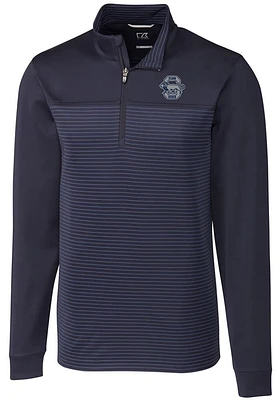 Mens Penn State Nittany Lions Navy Blue Cutter and Buck Traverse Stripe Stretch Qtr Zip Pullover