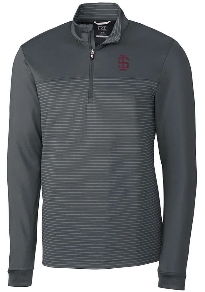 Cutter and Buck Southern Illinois Salukis Mens Grey Traverse Stripe Stretch Long Sleeve Qtr Zip ..
